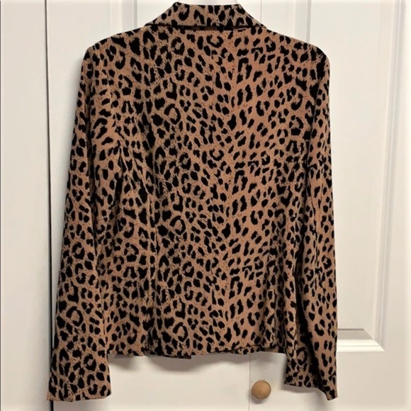 Vintage David Benjamin Tan Black Animal Print Polyester Stretch Blazer Size 6 - Picture 2 of 7